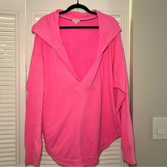 anthropologie Pilcro Warfside Hooded Sweatshirt Bright Pink Sz XL Oversized - Picture 2 of 13